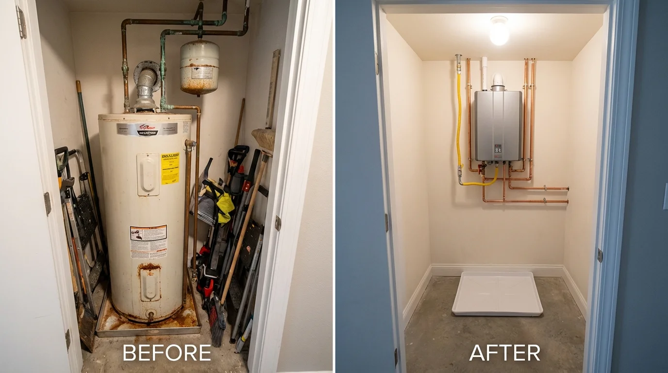 Tank water heater versus wall-mounted tankless unit comparison for Painted Post, NY homeowners